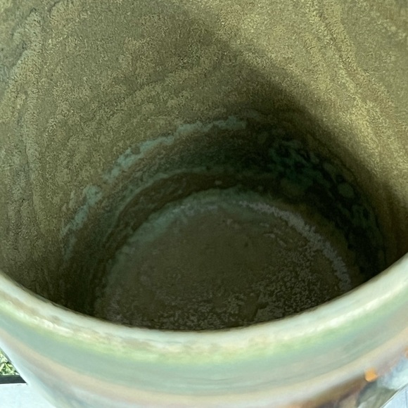 R2 Zrike 16 oz Stoneware Coffee Mug Shimmery Glaze Ombre Drip Taupe Green Peach - Picture 7 of 17